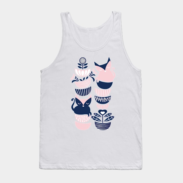 Swedish folk cats // navy blue and pink kitties Tank Top by SelmaCardoso